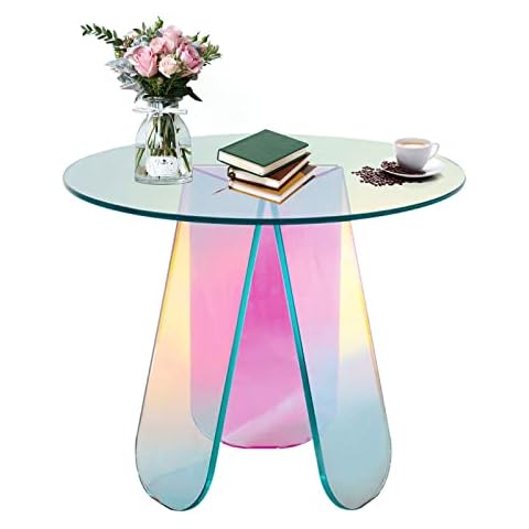 BotaBay Coffee Table 40x40x45cm Round Acrylic Side Table Modern Beam Rainbow Colors In Light From Suitable Color Living Room Kitchen Balcony Coffee Table Cover