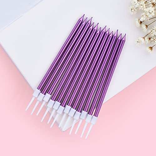 PHD CAKE 24-Count Silver, Purple, Gold Long Thin Metallic Birthday Candles for Cake Party, Anniversary Cake Candles, Weddings Cake Decorations, Baby Shower