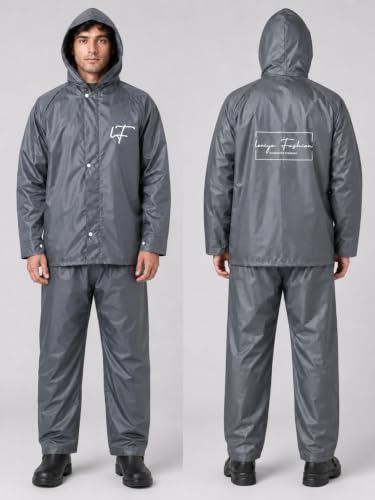 Image of Leriya Fashion Raincoat for Men Waterproof with Hooded Cap | Lightweight Windproof Rainsuit Jacket for Men Waterproof | 2-Piece Raincoat with Button Closure | Rainwear Ideal for Bike Riding & Travel