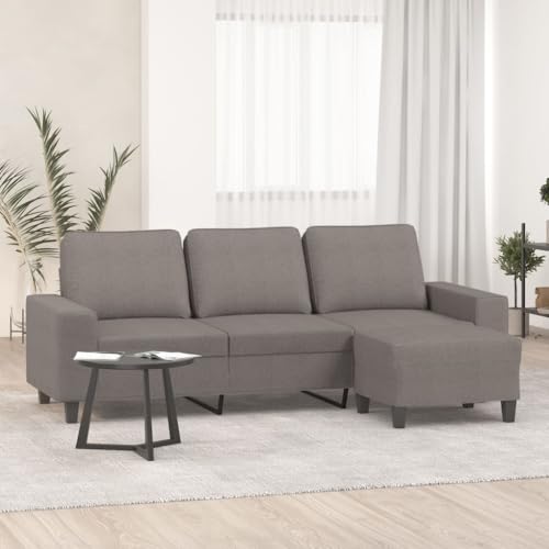 LoogCape Sofá de 3 plazas con taburete, color topo, 180 cm de ancho, funda de tela, estructura de metal resistente, acolchado cómodo para sala de estar, dormitorio