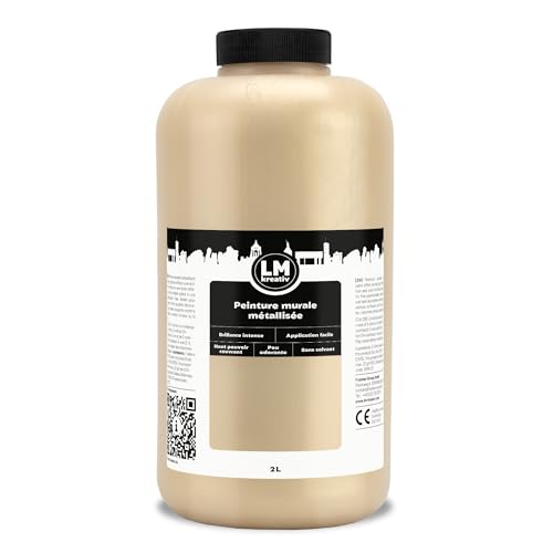 LM Peinture Murale Métallique 2L – Or champagne – Éclat Métallique Époustouflant pour Intérieurs Élégants, Application Facile, À Base d'Eau, Idéale pour...