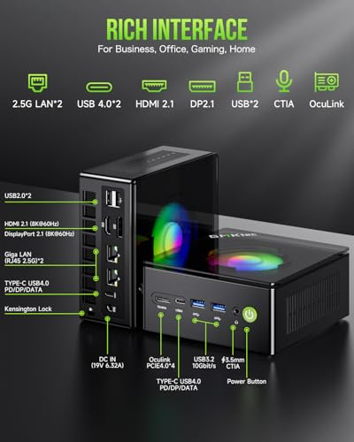 undefined GMKtec Gaming PC, K11 AMD Ryzen 9 8945HS(8C/16T, Up to 5.2GHz), 32GB DDR5 RAM 1TB Mini PC Desktop Computer, Oculink, Dual NIC 2.5GbE LAN, HDMI/DisplayPort/USB4*2 の商品画像 3