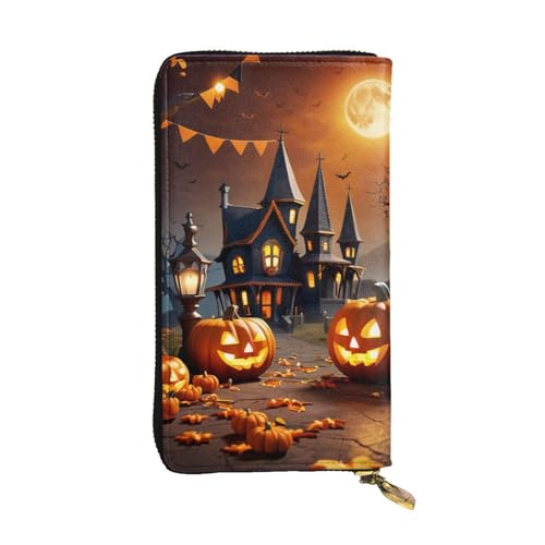 Women's Long Cash Wallet, PU Leather Elegant Clutch Change Purses with Zipper, Travel, Gifts (Happy-halloween Print)