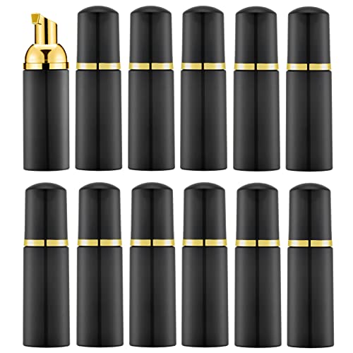 Image of Lil Ray 2 Oz Empty Colored Foam Pump Bottle, Travel Foamer Soap Dispenser for Lash Shampoo, Hand Soap, Foaming Cleaner, Black&gold 3, 12 PCS