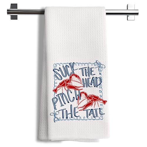 Nipil Coquette Blue Bow Crawfish Kitchen Towels, Crawfish Seafood Boil Party Supplies, Lobster Lover Gifts Dish Tea Towels, Suck The Head Pinch The Tail Decorative Funny Hand Towels, 16x24 Inch