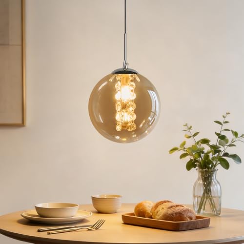 CBJKTX Pendelleuchte Glas Hängelampe Modern - 1 Flammig Bernstein Esstischlampe 120CM Höhenverstellbar G9 Nachttisch Hängeleuchte Pendellampe für Esstisch Schlafzimmer Esszimmer Bar