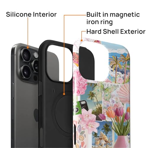 Flivro Magnetic Case for iPhone 14 Pro, Compatible with Magsafe,PC Hard Shell & Silicone Inner Bumper,Shockproof Full-Body Cover Slim Fit for iPhone 14 Pro Case - Pink Tulips in A White Vase - image 2