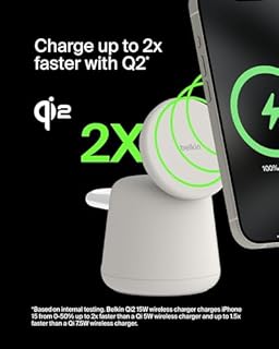 Belkin BoostCharge Pro 2-in-1 Wireless Charger with Qi2 15W, MagSafe-Compatible Charger for iPhone 17, Air, 16, 15, 14 Series, Apple Watch, AirPods & Other Qi2 Enabled Devices, PSU Included - Sand