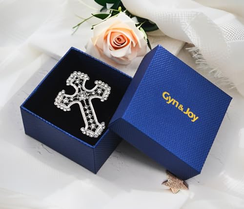 Image of Gyn&Joy Sparkle Crystal Rhinestones Holy Cross Brooch Pin Jewelry For Women Men