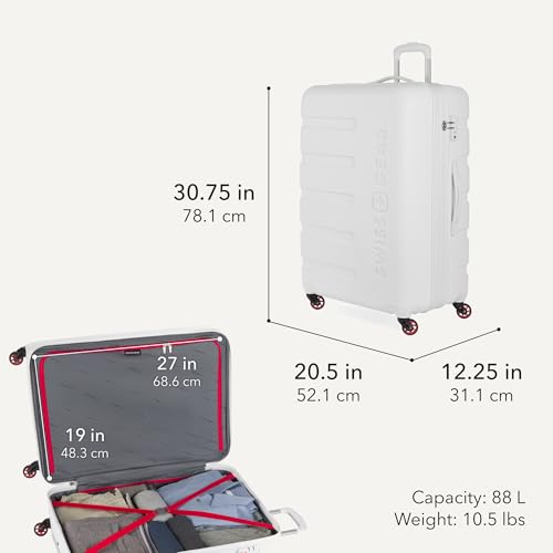 Image of SwissGear 7366 Signature Hardside Expandable Luggage with Spinner Wheels, TSA Lock, White, Checked-Large 27-Inch