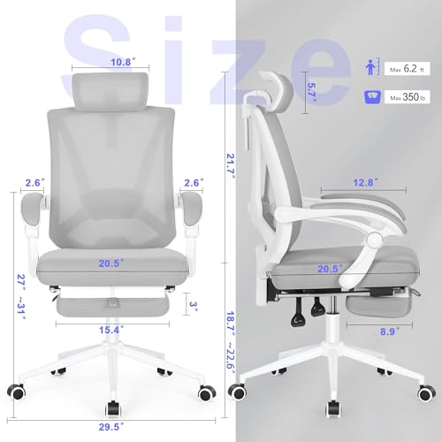Image of Misolant Ergonomic Office Chair with Footrest, Ergonomic Desk Chair with Adjustable 2D Lumbar Support, High Back Computer Chairs with Adjustable Headrest, Gray Comfortable Executive Office Chair