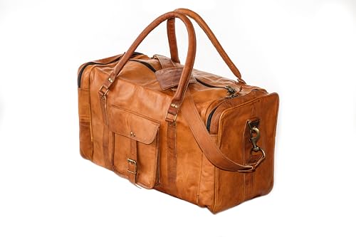 Handcrafted 21” Vintage Brown Genuine Leather Duffle Bag - Versatile for Men and Women | Ideal for Travel, Sports, Gym, and Weekend Getaways | Stylish Carry-On for Overnight Adventures4