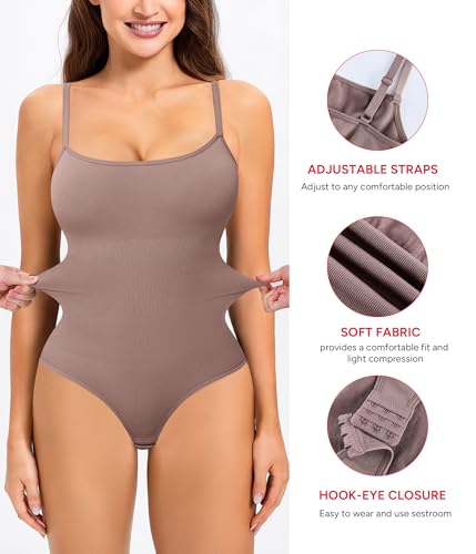 Image of Nebility Shapewear Bodysuits for Women - Tummy Control Square Neck Bodysuit Seamless Full Body Shaper Going Out Top
