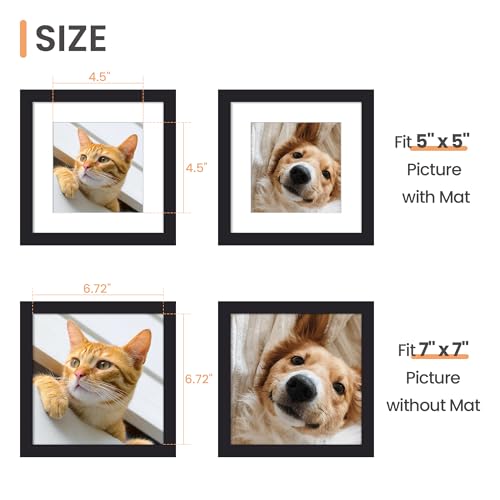 Image of upsimples 7x7 Picture Frame, Display Pictures 5x5 with Mat or 7x7 Without, Wall Hanging Photo Frame, Black, 1 Pack