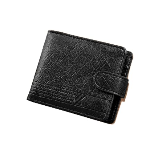 Carteira masculina, carteira de couro macio com bolso para moedas, janelas, compartimentos para cartões, compartimentos para dinheiro e bolso com zíper, carteira dobrável, Preto, Simples