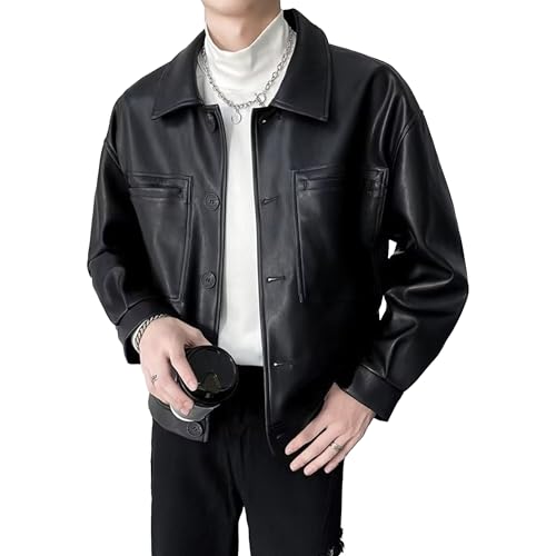 Manteau en cuir ample homme pour les balades d'automne au style rétro