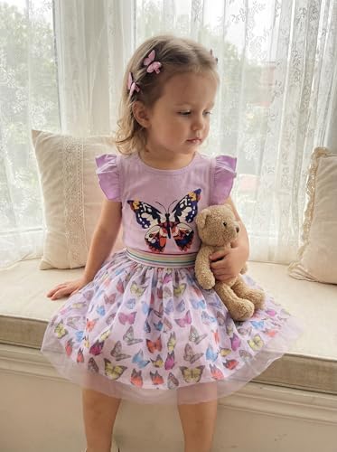 Girls Tulle Skirt Set Two Piece Ruffle Sleeve Unicorn T-Shirt Tutu Dress Summer Birthday Party Outfit 2-10 Years