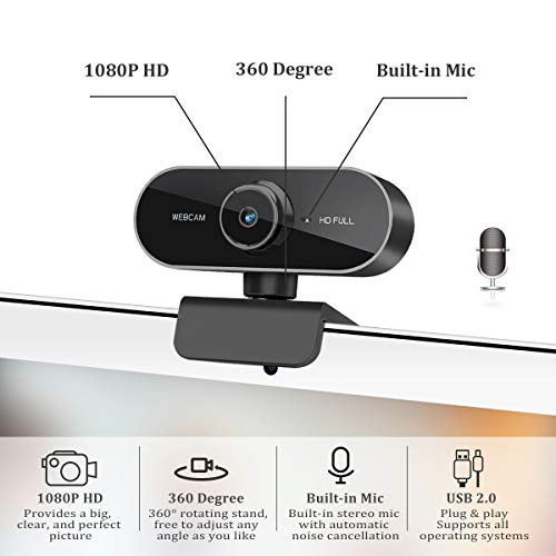 Webcam 1080P con Microfono – Webcam HD per Computer, Laptop, PC, Desktop - Web Camera USB per Video Chiamata Registrazione Conferenza, Live Streaming, Webinar - Compatibile con Windows Android iOS