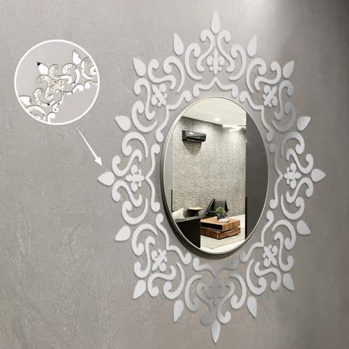 Image of INCREWAY 1Set Mirror Wall Stickers Decor Acrylic 3D Flower Decorative Mirrors Stickers Removable Wall Art Decals for Home Living Room Bathroom