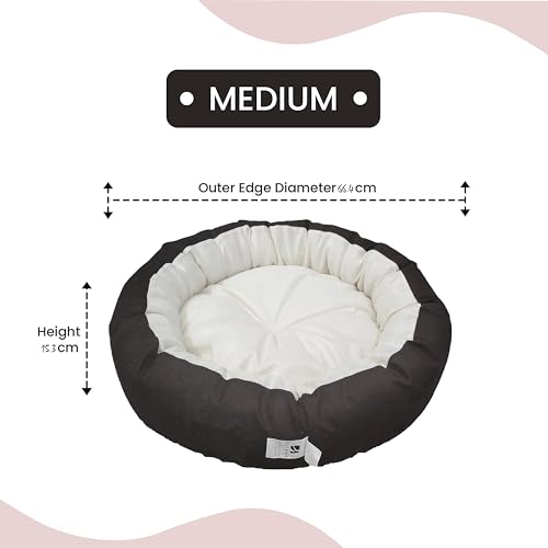 Image of Medium Size Dog Bed for Puppies, Kitten and Cat, Velvet Fabric Dual Color Cream-Brown Anti-Skid Bottom Washable Export Quality Pet Bed