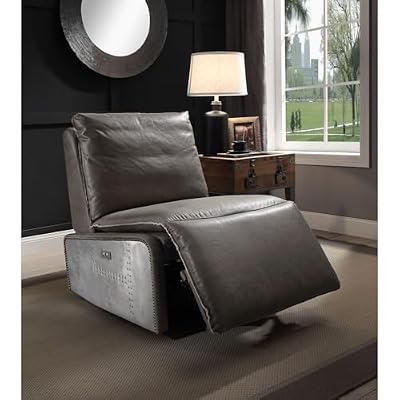 Gray Top Grain Leather Aluminum Power Motion Recliner