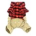 SMALLLEE_LUCKY_STORE Pet Clothes for Small Dog Cat Red Plaid Shirts Sweater with Khaki Overalls Pants Jumpsuit Outfits L