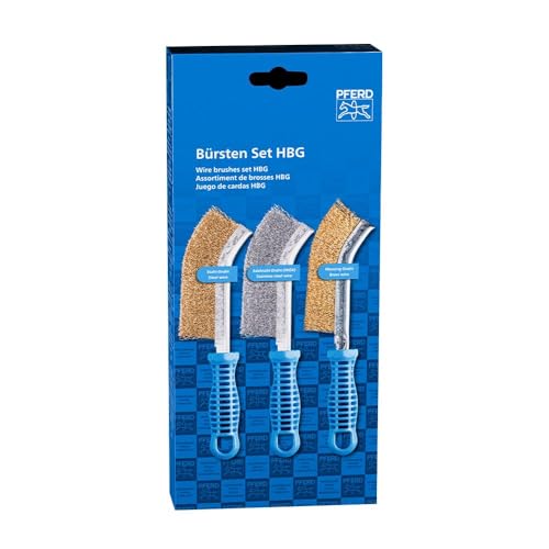 PFERD TOOLS HandbĂĽrsten Set HBG 3-teilig |mit je 1x HandbĂĽrste mit Besatzmaterial Stahldraht (vermessingt), Edelstahldraht und Messingdraht |Durchmesser Drahtbesatz: 0,30 mm | 43900005