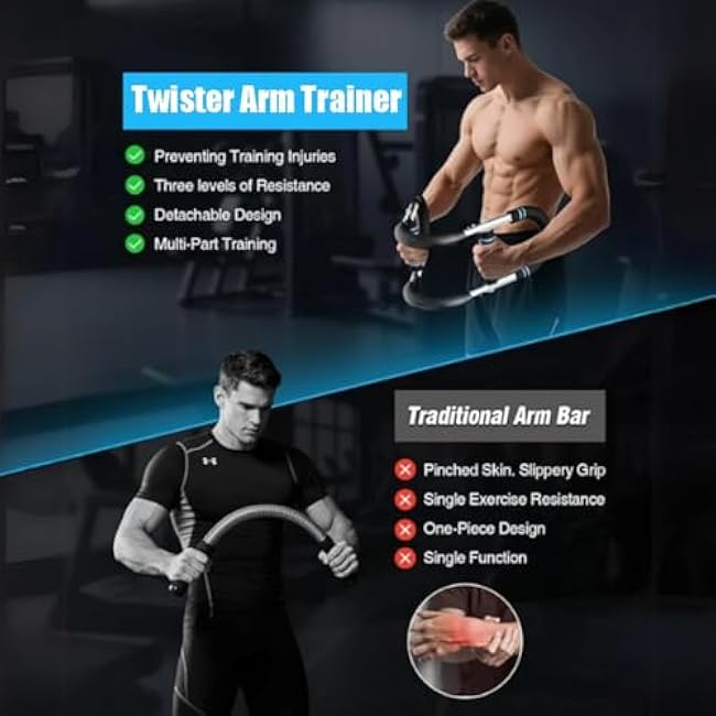 Techlypro Power Bar, 40-100lb Adjustable Techly Pro Twister Arm Trainer, Portable Detachable Resistance-Based Home Fitness Equipment for Shoulder & Arm & Chest Muscle Training