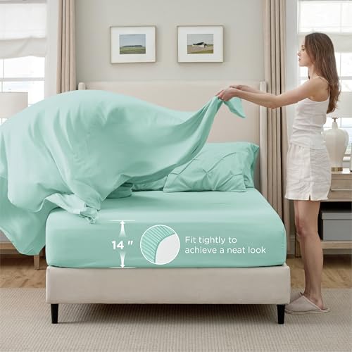 Image of Bedsure Full Comforter Set Mint Green - Bed in a Bag Full Size Bedding Set 7 Pieces, GentleSoft Pintuck Bed Set Gift for Family, All Season Down Alternative Comforter with Sheets, Pillowcases & Shams