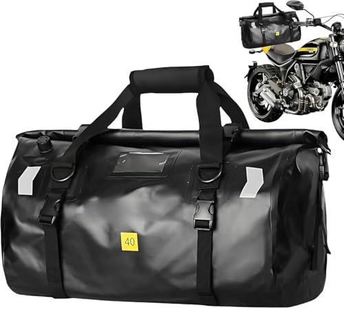 Image of HRWIN Motorcycle Tail Bag 40L Waterproof PVC Duffel Bag - Water-Resistant PVC Roll-Top Dry Luggage for Riders, Travel & Adventure - Roll Top Dry Sack for Motorbike, Car, Boat, and Outdoor Use (1Pcs)