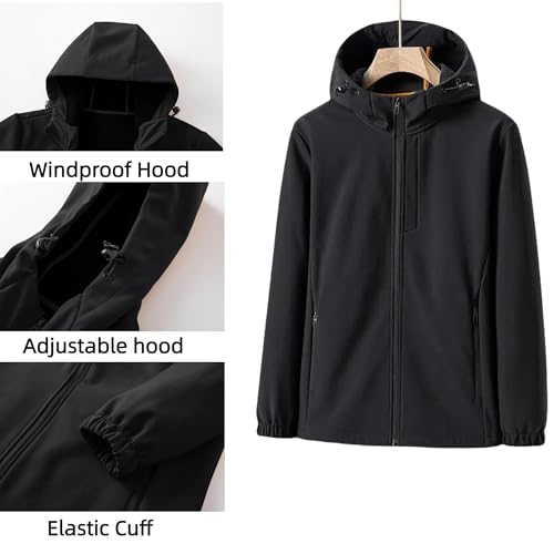 Men's Hooded Softshell Jacket Lightweight Windbreaker Warm Fleece Lined Water Resistant Winter Outdoor Hiking Coat3