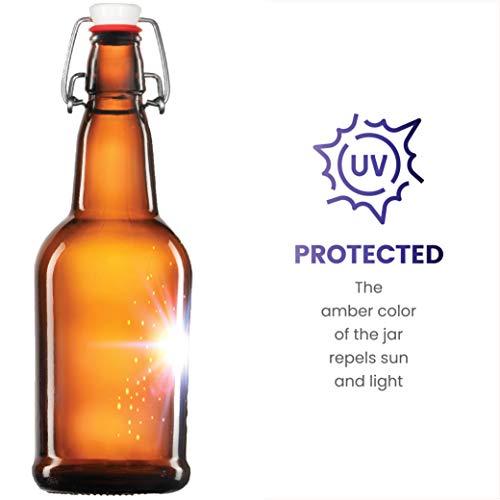 Amber Glass Swing Top Beer Bottles - 16-Ounce (6-Pack) Grolsch Bottles, With Flip-Top Airtight Lid, For Carbonated Drinks, Kombucha, 2Nd Fermentation, Water Kefir, Uv-Protection Brewing Bottle. #TOP7