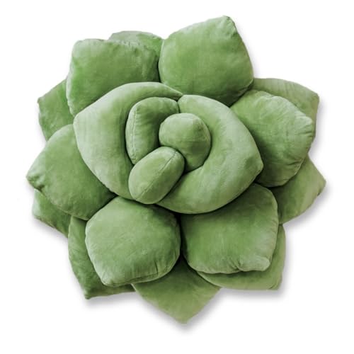 Image of Green Philosophy Co. Succulent Pillow 16 inch - Soft 3D Decorative Flower Throw Pillow, Unique Olive Green Plush Flower Cushion, Perfect for Couch, Sofa, Bedroom Decor, Gift for Plant Lovers