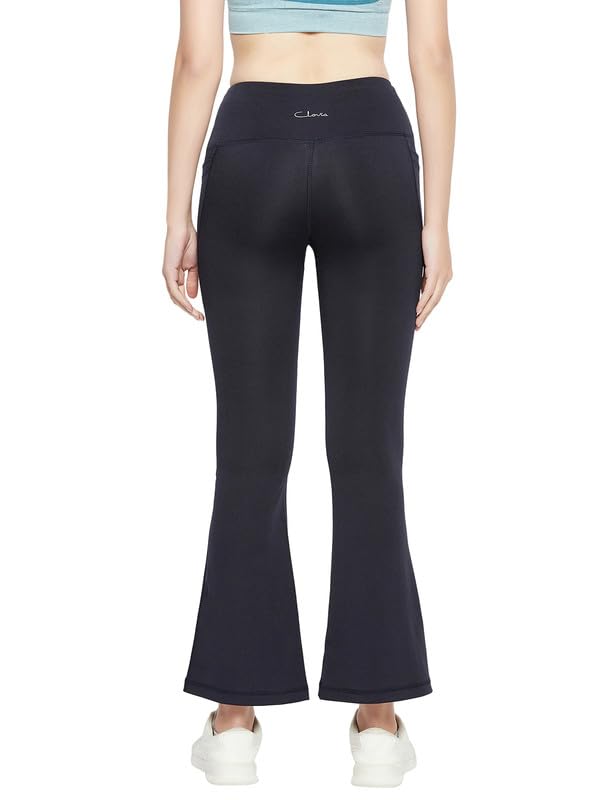Image of Clovia Women's Comfort Fit High-Rise Flared Yoga Pants with Side Pockets (AB0119R08 Blue S)