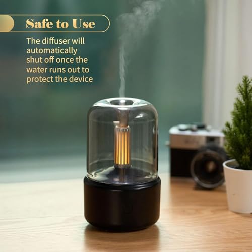 Image of Diffuze Aroma Diffuser Retro Style Flame| Candlelight Humidifier with Warm LED Glow | Ultrasonic Cool Mist | Silent USB | Auto Shut-Off | Bedroom, Home Decor & Relaxation