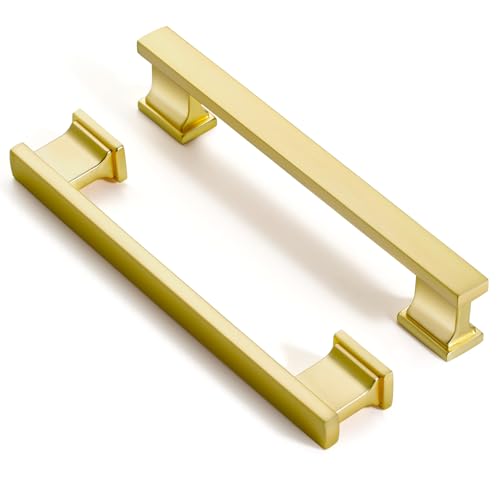 FABERHOM Brushed Brass Cabinet Handles,10 Pack 5 Inch(128mm) Hole Centers Kitchen & Bathroom Drawer Pulls,Solid Zinc Alloy Drawer Handles. by FABERHOM - Used condition - US$22.51