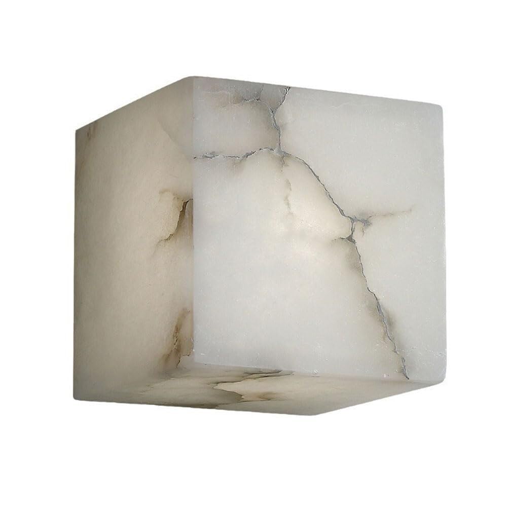 KXEcoLife Wall lights for bedroom Contemporary Natural Marble Sconce Entryway Stairwell 4.7in Square Cube LED Hardwired Interior Lighting Fixture Mounted.