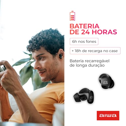 Fone de Ouvido Earbud AIWA EB-03-B Bluetooth IPX5 ANC Modo Ambiente
