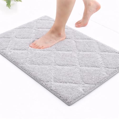 Image of Premium Combed Cotton Tufted Bathmat 45 x 65 cm, 1800 GSM Soft Absorbent Anti Skid Bathroom Floor Mat with Latex Backing, Quick Dry Non Slip Bath Rug for Shower & Daily Use, Diamond Silver