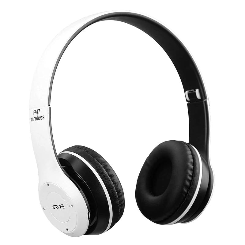 P47 Foldable Wireless & Sports Headphone with Mic and Volume Button Bluetooth Headset (White)-image-42
