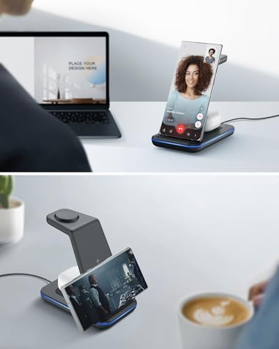 JoyGeek 3 in 1 Induktive Ladestation für Samsung, Wireless Charger für Samsung S24/S23/S22/S21/Z Flip/Fold, Induktionsladegerät für Galaxy Watch 6/5/4, Kabelloses Ladegerät für Galaxy Buds-Schwarz – Bild 4