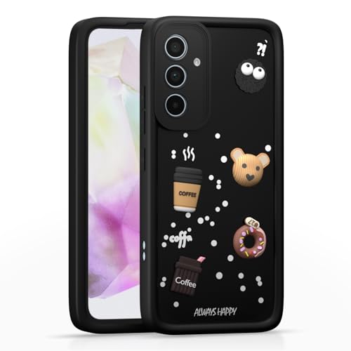 Image of Pikkme Back Cover for Samsung Galaxy A35 5G | Cute Fun Cartoon 3D Bear Silicone Full Body Protection Bumper Cover (Black)