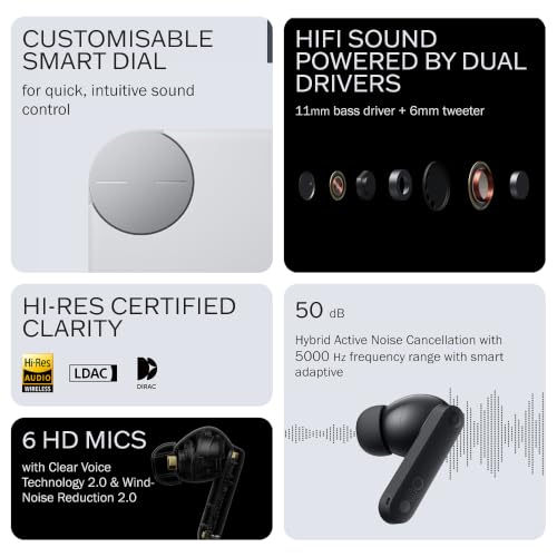 Image of CMF BY NOTHING Buds Pro 2 with 50 dB ANC| Hi-Res + LDAC| Smart Dial| Spatial Audio|Dual Drivers Bluetooth Headset (Light Grey, in the Ear)