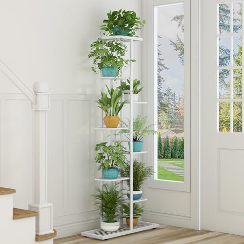 Image of LINZINAR Plant Stand Metal Indoor Outdoor 8 Tier 9 Potted Multiple Flower Pot Holder Shelf Indoor Outdoor Planter Display Shelving Unit for Patio Garden Corner Balcony Living Room
