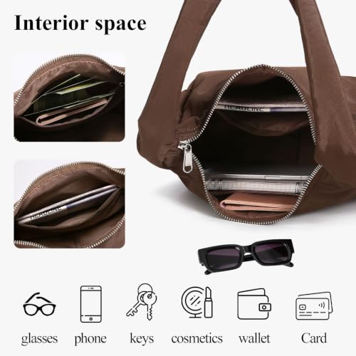 hibear Slouchy Shoulder Bag Small Nylon Meringue Bag for Women Trendy Handbag Hobo Bags for Travel Work College (coffee) - image 4