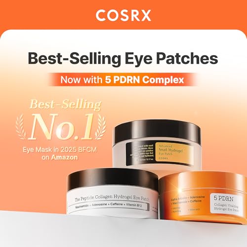 Image of COSRX 5-PDRN Collagen Eye Patches for Dark Circles, 60 Under Eye Patches | Salmon DNA, Vitamin C Radiance Care for Tired Under-Eyes, Uneven Tone Brightening, Hydrogel Type, Korean Skin Care