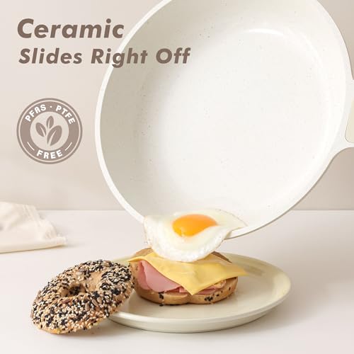 Image of SENSARTE Nonstick Ceramic Frying Pan 12-Inch, Healthy Non Toxic Skillet, Induction Omelet Pan with Heat Resistant Handle, PFAS-Free, Dishwasher Safe, Cream White