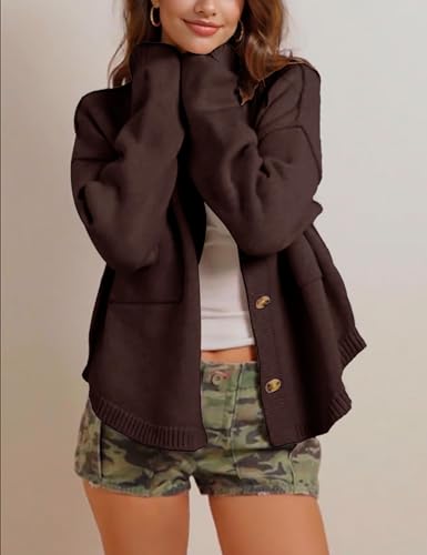 Image of hathne Cardigan Sweaters for Women Trendy Oversized Open Front Button Short Cardigan Jackets Fall Winter
