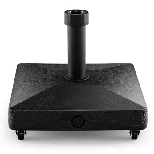 Tangkula Patio Umbrella Base, Heavy-Duty 54 lbs Market Stand w/4 Universal Wheels, 2 Receivers, Square Pole Stand for Outdoor, Fillable Mobile Umbrella Base for Deck, Poolside, Lawn, Black