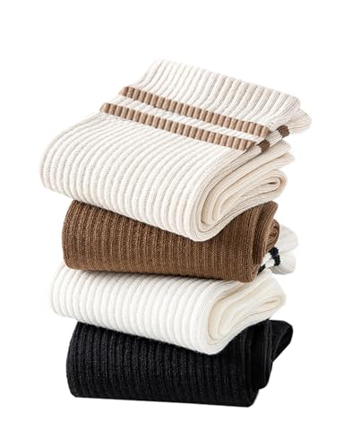 Image of Deeorla Womens Striped Crew Socks Brown Vintage Retro Athletic Socks 5 Pairs